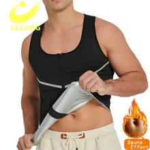 LAZAWG Hot Sweat Sauna Vest Body Shapers Men Waist Trainer Slimming Shirt Shapewear Fat Burning Zipper Fitness Jacket Sportswear