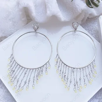 

Fashion Design Solid 925 Sterling Silver Large Circle Crystal Tassel Water Drop Earrings for Women Luxury Wedding Party Jewelry