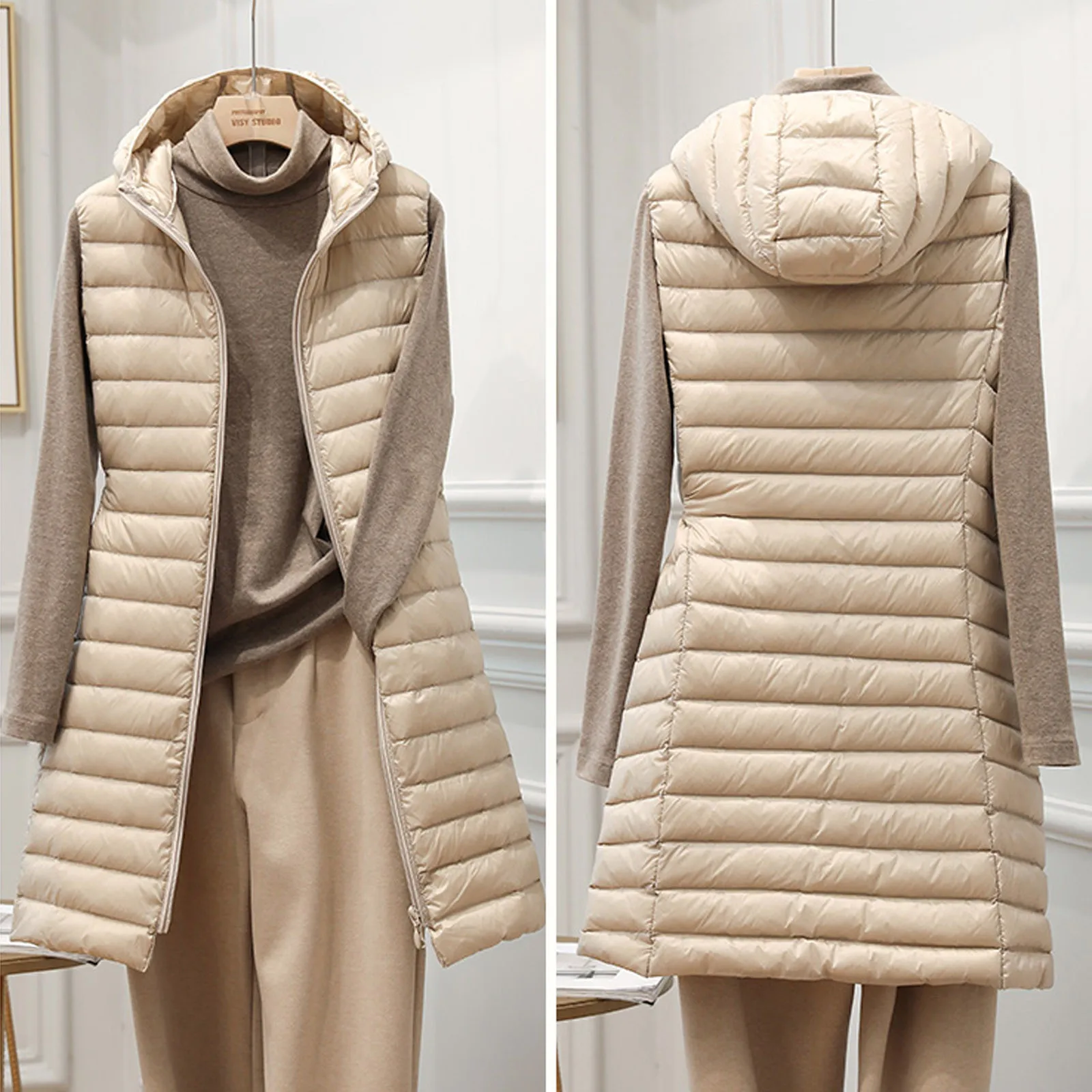 Fashion Women's Jacket Sleeveless Plus Size Hooded Hoodie Waistcoat Vest Long Coat Down Cotton Padded Jacket Outwear Gilet
