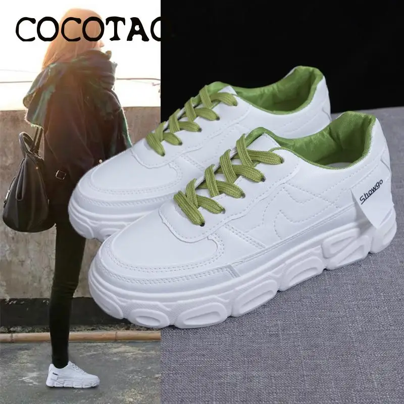 

Thick Bottom White Shoes Women 2020 Spring New Korean Version Of The Lace-up Student Sneakers Ins Super-daddy Shoes Increase