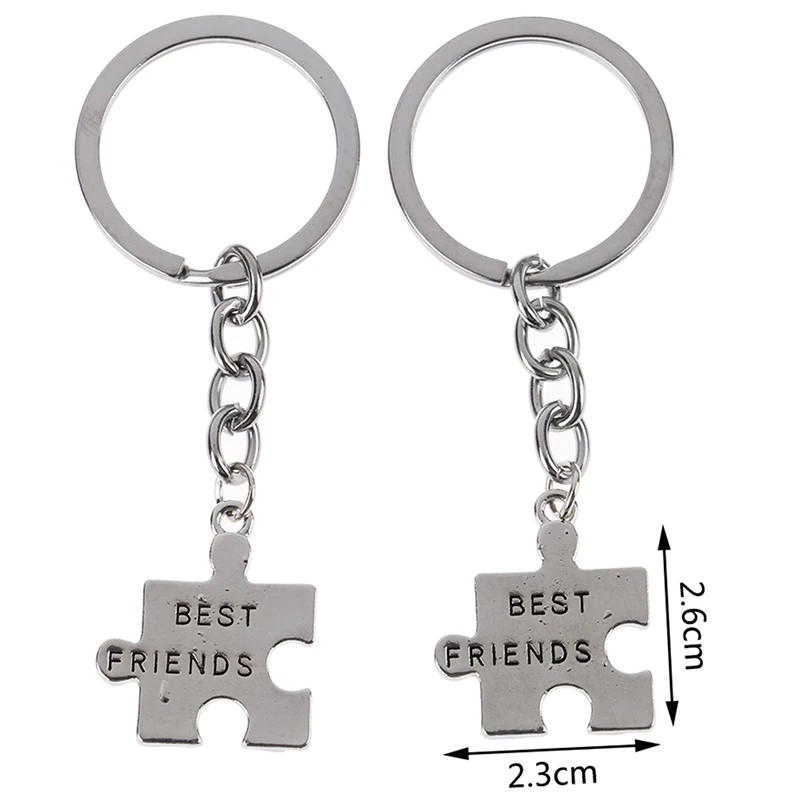 2PC/Set Letters Carved "Best Friends " Couple Cute Keychain Puzzle Geometric Keychains Key Chain Holder