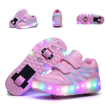 

HYFMWZS 2020 Children LED Sneakers Two Wheel Girls Sliding Casual Shoes USB Charging Boy Waterproof Casual Shoes 27-43