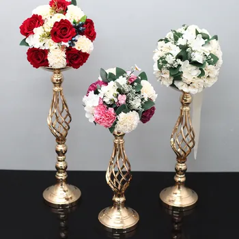 

Flower Vase Metal Candle Holders Wedding Road Lead Table Centerpiece Gold Stand Pillar Candlestick Party Candelabra