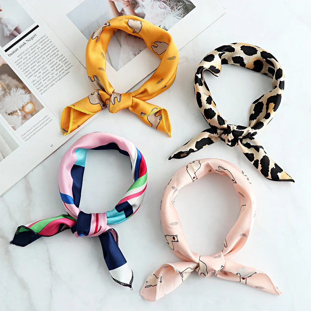 

2019 Spring Fashion Women Silk Feel Satin Square Scarf Ladies Scarves Shawl Retro Neckerchief Neck Tie Hairband Wraps Wristband