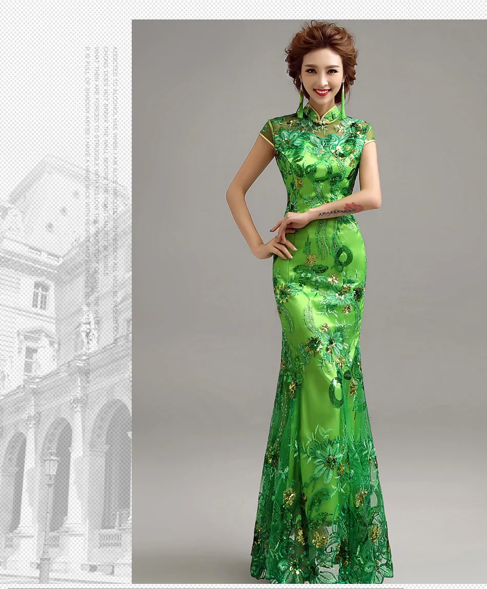 Modern Chinese Traditional Dress Qipao Red Lace Bride Vintage Cheongsam