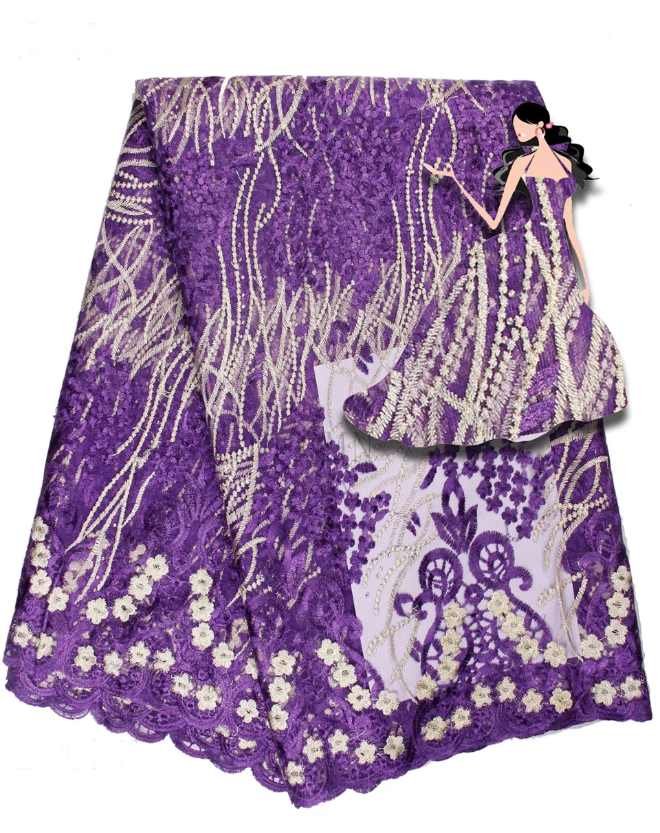 Violet Embroidered African Guipure French Lace Fabric Water Blue Color High Quality Nigeria Mesh Cord for Wedding | Дом и сад