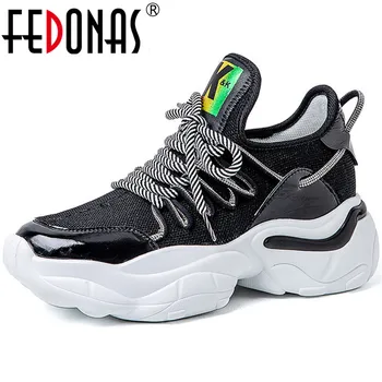 

FEDONAS 2020 Mixed Colors Cross Tied Platforms Flats Elegant Genuine Leather Ladies Sneakers Sport Dancing Round Toe Shoes Woman