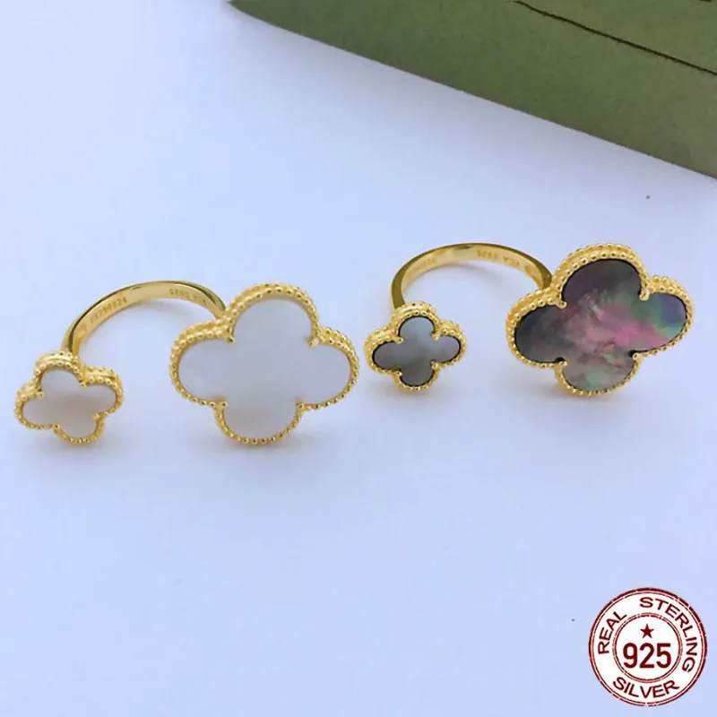 

S925 opening adjustable sterling silver ring fashion jewelry four-leaf clover shape simple fresh send lover birthday new hot