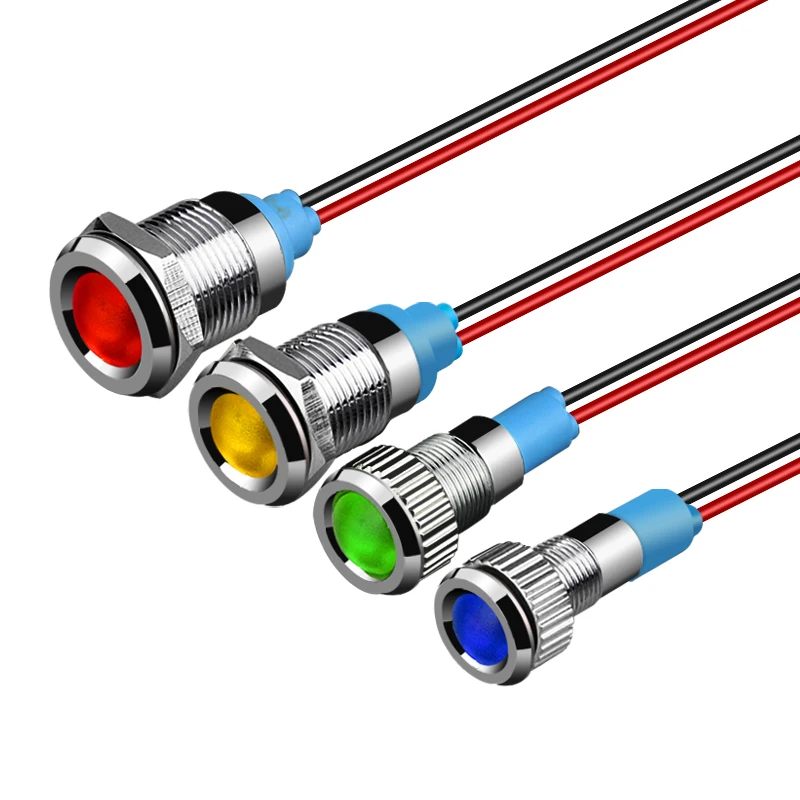 Signal Lamp 6mm 8mm 10mm 12mm Metal LED Warning indicator light Waterproof IP67 Signal Lamp Pilot Wires switch 3V 5V 12V 220V Red Blue