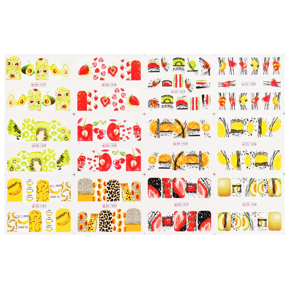 Nail Stickers Summer KiwiAvocadoLemonBanana Fruits for Nail Design Manicure Water Sliders Nail Decals Set (2)