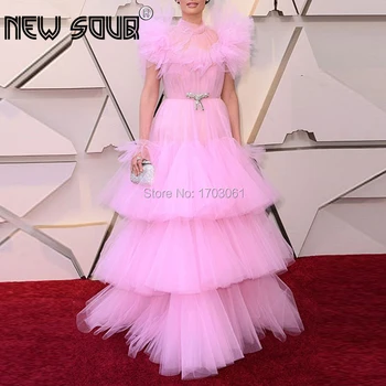 

Pink Princess Tiered Evening Dresses Celebrity 2019 Turkish Robe De Soiree Prom Dress Tulle Beading Party Gowns For Dubai Arabic