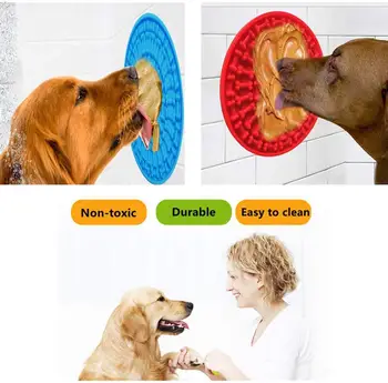 

Silicone Dog Peanut Butter Mat Round Silicone Pad Dog Lick Pad with Sucker Dog Bathroom Shower Feeder Bowl for Bath Distraction