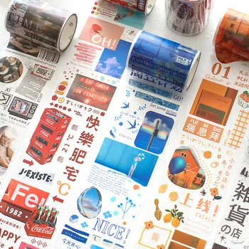 

1 Roll Matte Transparent PET Washi Tape Retro Landscape Pattern Vintage Wide Washi Tape Masking Tape Diary Journal Decoration