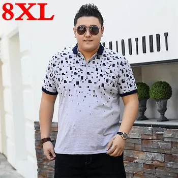 

plus size 9XL 8XL Brand New Cotton polos Fashion Print Sleeve Camisa High Quality Men Loose Fit Summer Tops Tees