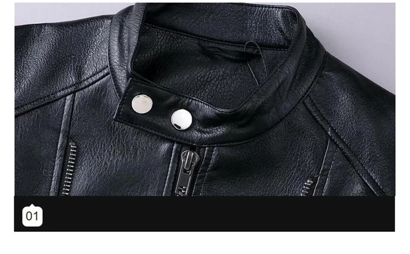 KIOVNO 2019 Men's Biker Leather Jacket Coats Solid Color Stand Collar Motorcycle Pu Faux Leather Jackets Outweare Male Black  (5)