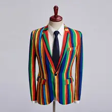 Настоящая мужская куртка радужного цвета для мероприятий/сценического выступления короткая куртка-смокинг/сценическое представление/Азиатский размер