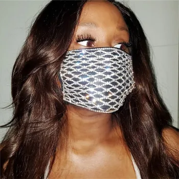 

Unisex Fashion Rhinestone Mask Decorations Jewelry Face Elastic Mask Shiny Crystal Jewellery Party Dance Cosplay Decor Gifts