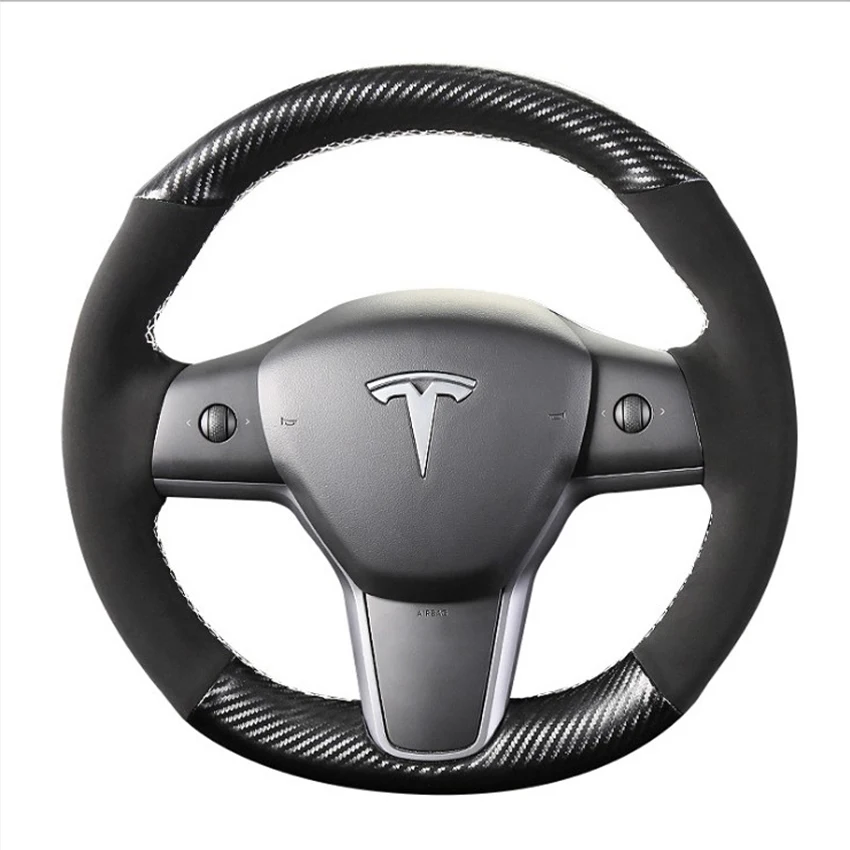 Чехол для руля Tesla model 3 2017-2020 из черного углеродного волокна и замши | Автомобили