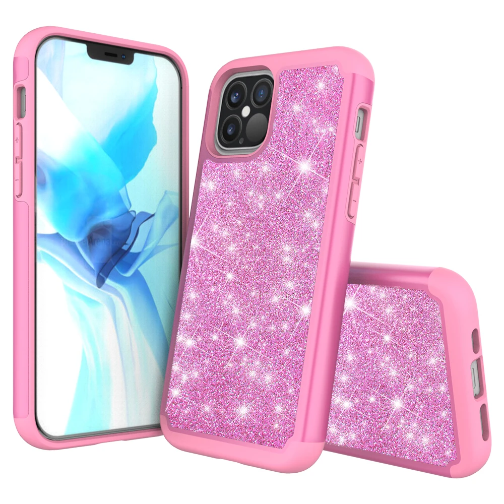 Hot Selling PC with TPU 2in1 Glitter leather phone case for iPhone 12 mini pro max 11 XS X XR 7 8 6 plus SE 2020 5s GD010103