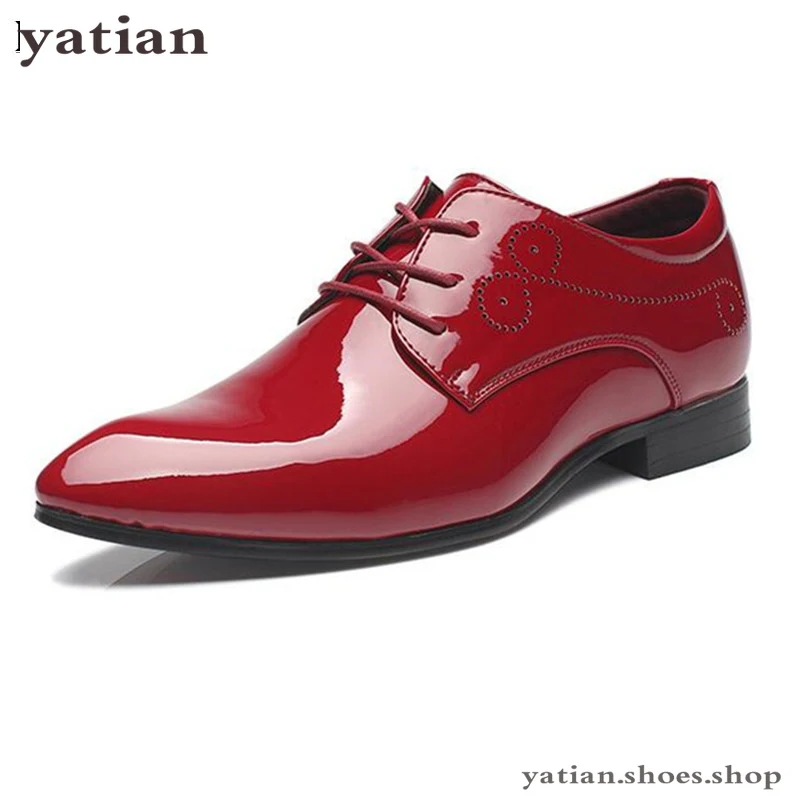 

Plus Size 47 48 Patent Leather Men Wedding Shoes Black Blue Red white oxfords Shoes Designer Pointed Toe Dress Shoes N-32