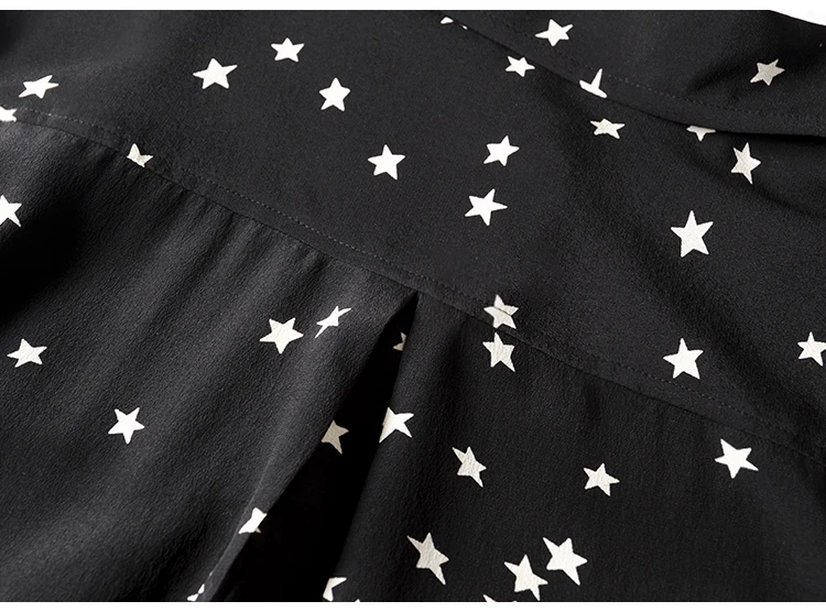 Женская шелковая блуза натуральная шелковая креповая блуза с длинными рукавами и принтом Звезды рубашка с нагрудными карманами Blusas femininas осень-зима рубашка