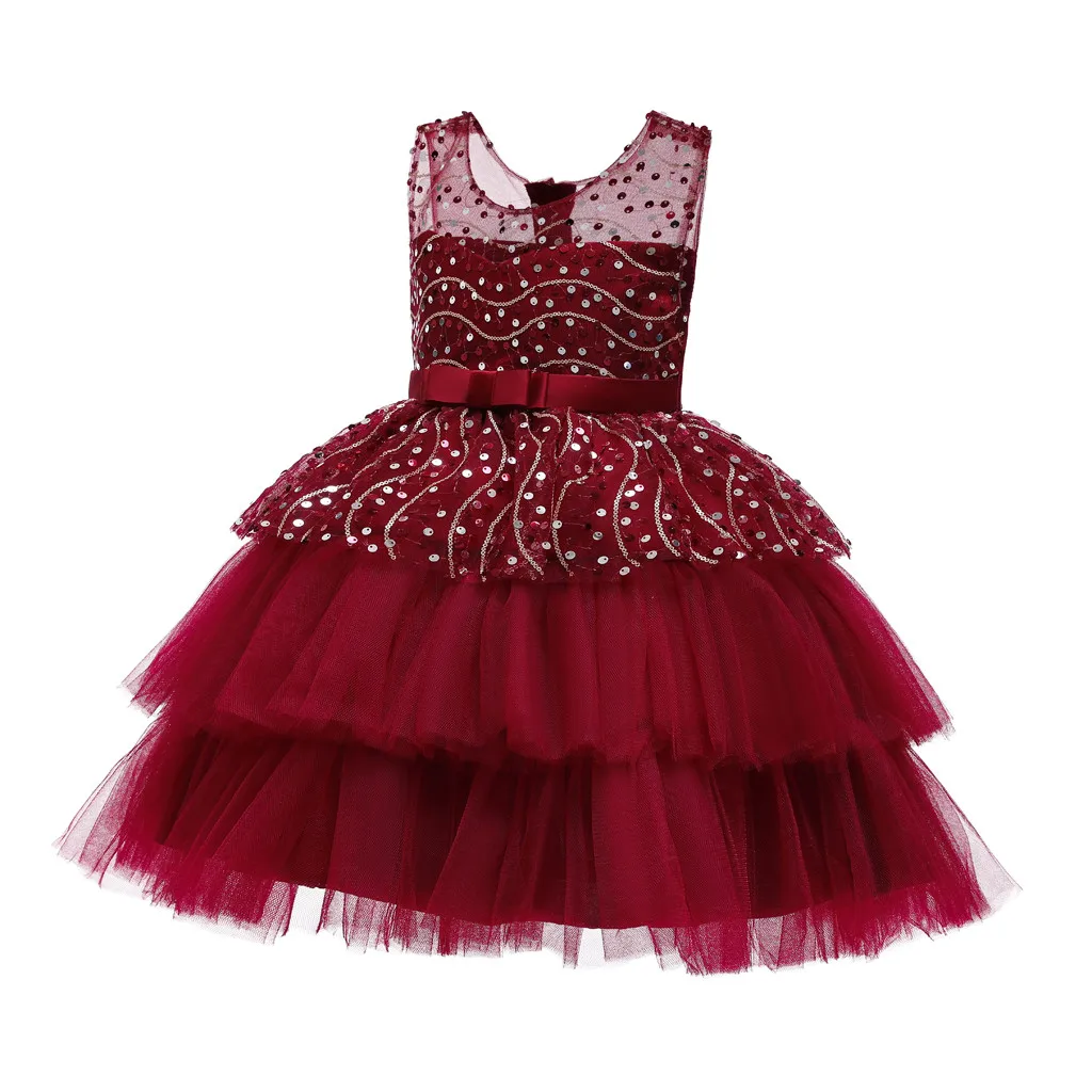 Baby Girl Dress Kids Dress Ruffle Kids Girls Princess Bridesmaid Pageant Gown Birthday Party Wedding Dress 1205 - Цвет: RD