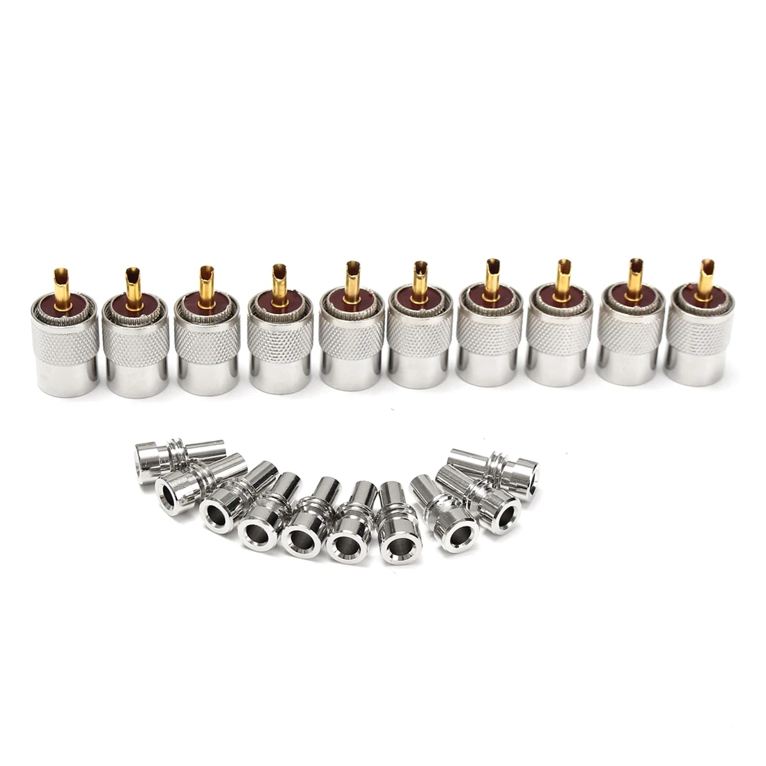 

Hot New 10 X PL259 UHF Connector Male Plug With Reducer for RG8X Coaxial Cable +Tube