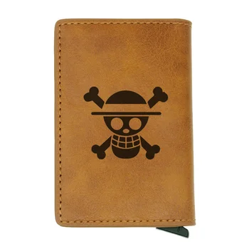 

Fashion Classic ONE PIECE Skull Brown Leather Card Holder Wallets Vintage Men Women Steampunk Mini Purse