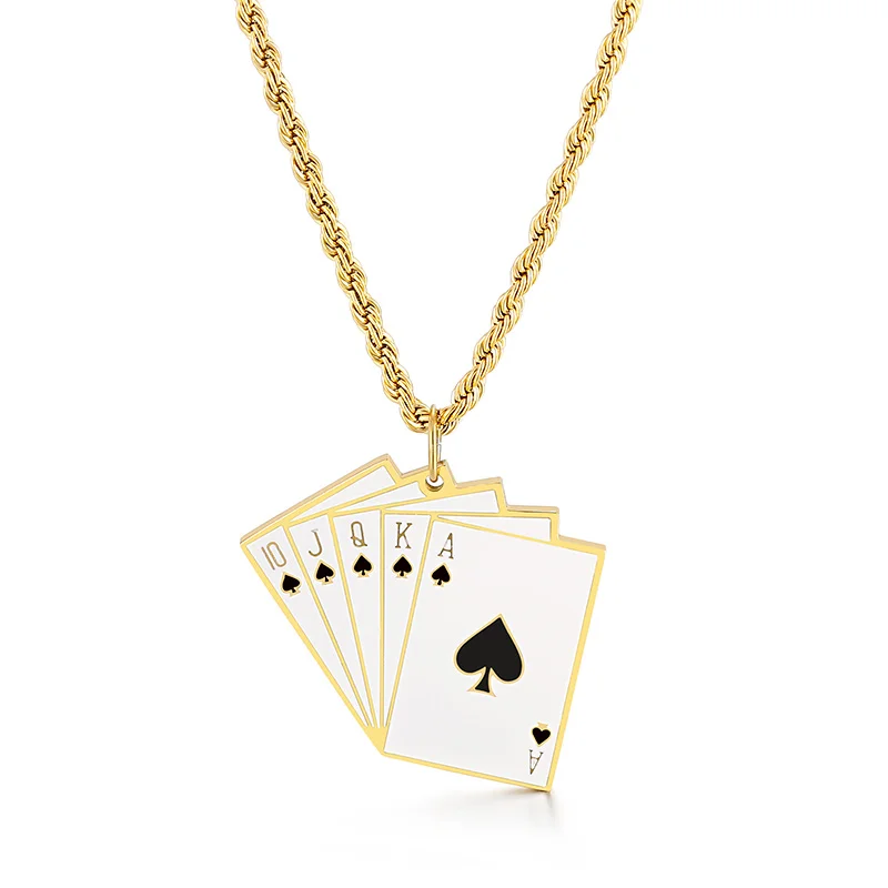 Vnox Men Poker Lucky Ace of Spades Pendant Necklace, Punk Statement  Stainless Steel Fortune Playing Cards Dog Tag, Amulet Collar