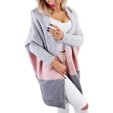 Женский длинный кардиган, свитер, зимнее теплое пальто, свитер для леди, повседневный полосатый свитер с капюшоном, длинный кардиган, пальто#902G35