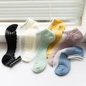 

Korean Short Socks Kawaii Women Cotton Woman Sox Stripe Black White Thin Invisible Sock Sweet Ladies Summer Trendy Lady Sokken