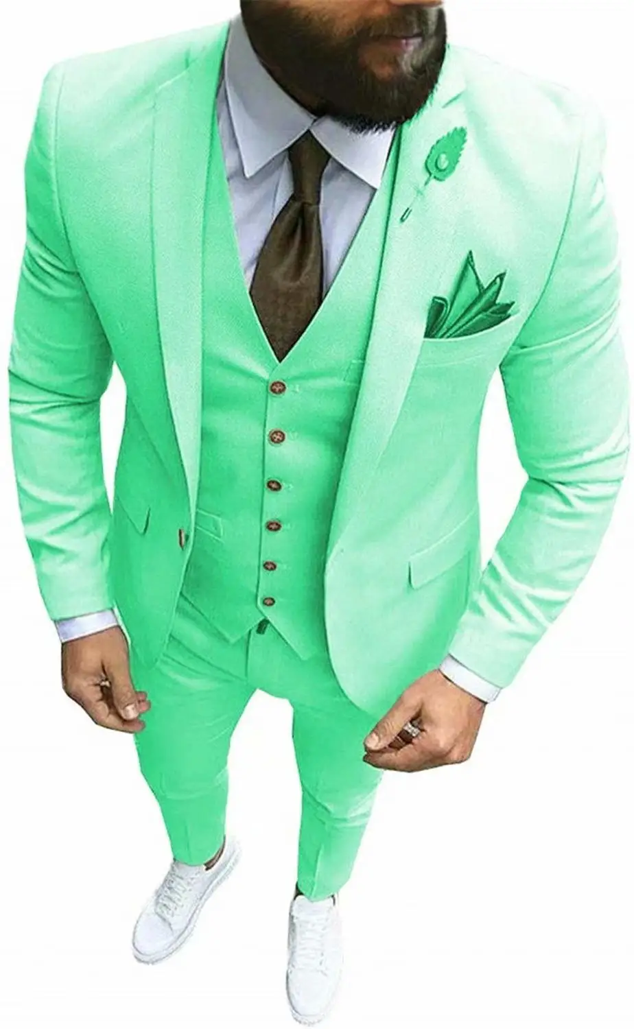 Mint Green Новейший дизайн пальто брюки бежевый мужской костюм выпускной смокинг приталенный 3 шт жениха Свадебные костюмы для мужчин на заказ Блейзер Terno Masuclino - Цвет: Mint Green