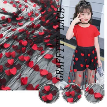 

Spring Summer Fashion Love Peach Models Water Soluble Mesh Embroidery Lace Children's Wear Dress Fabric Blac/ White