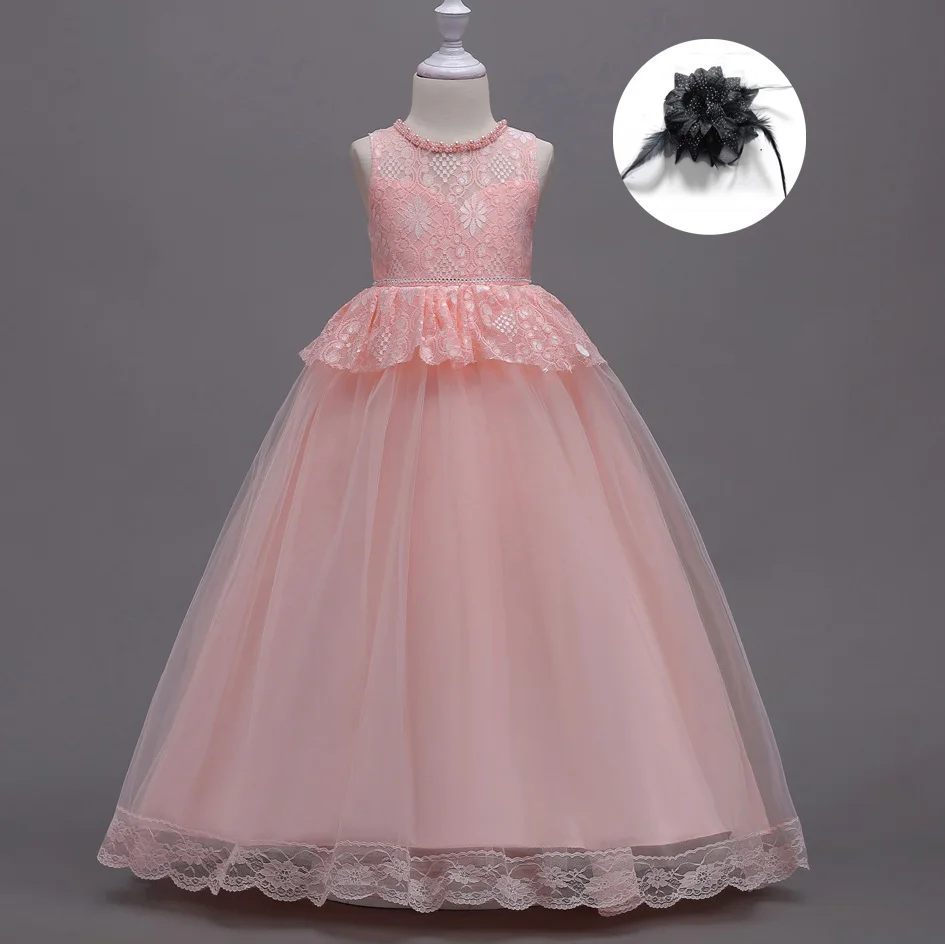 Длинная одежда с цветочным принтом для девочек-подростков, свадебное платье мятного, персикового, ярко-синего цвета, вечернее платье для девочек 5-11, 12, 13, 14, 15, 16 лет - Цвет: pink