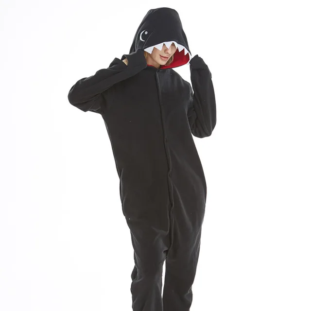 Тигр Кигуруми костюмы-комбинезоны для мужчин и wo мужчин с капюшоном животных мультфильм Монокума пижамы костюм Мопс Собака Спортивный костюм комбинезоны косплей - Цвет: Shark