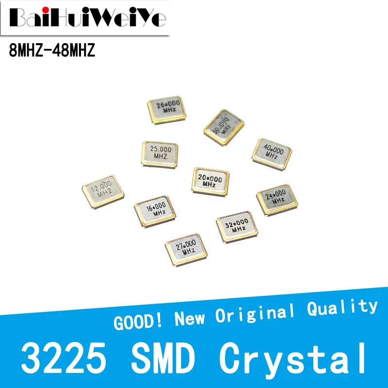 10PCS/LOT 3225 Passive Crystal SMD 4-Pin 8MHZ 11.0592MHZ 12MHZ 13.56MHZ 16MHZ 20MHZ 22.1184MHZ 24MHZ 27.12 26 27 30 32 40 48MHZ 5pcs lot mfrc50001t 0fe mfrc500 mfrc50001 soic32 13 56mhz chipset 100% new