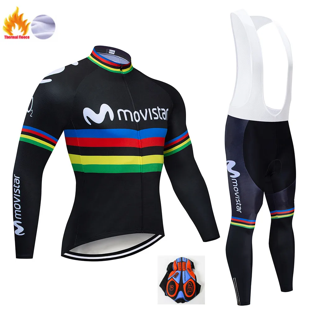 Movistar Pro Team зимний теплый флисовый длинный комплект одежды для мужчин, Велоспорт Джерси, нагрудник, велосипед, Ropa Ciclismo, велосипедная одежда - Цвет: Winter Cycling Suit