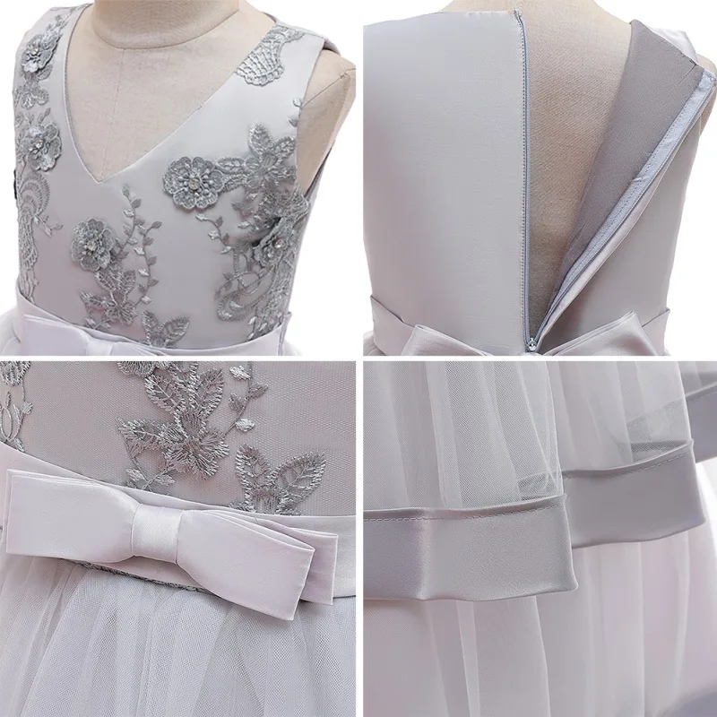Kids Girls Party Wedding Embroidery Flower Sleeveless Dress Children Pageant Robes Formal Princess Dresses Hot Cloth
