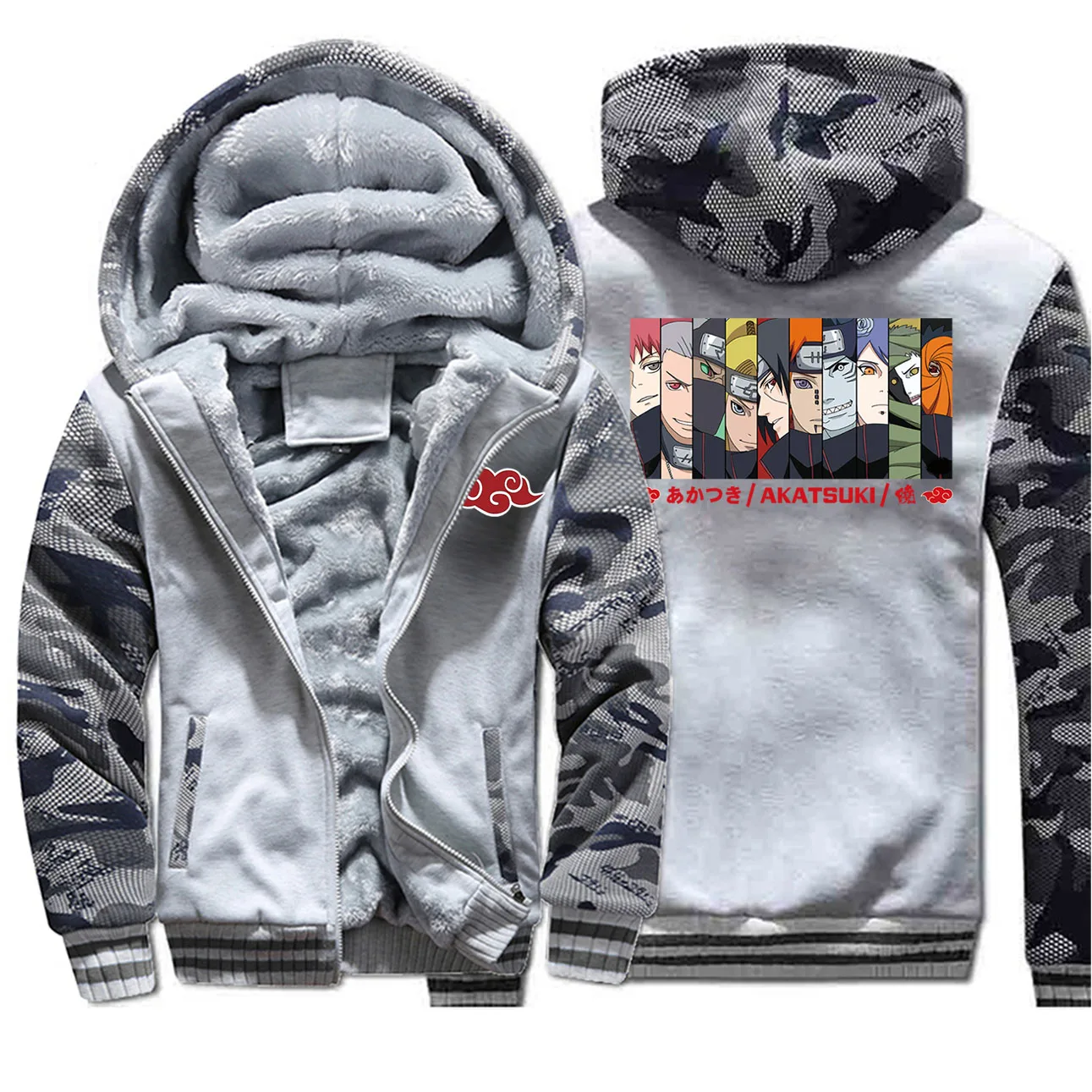 Мужская куртка Camo Naruto Harajuku, зимнее камуфляжное пальто, флисовое теплое пальто с капюшоном, толстовка японского аниме, спортивная куртка - Цвет: Light Gray 6