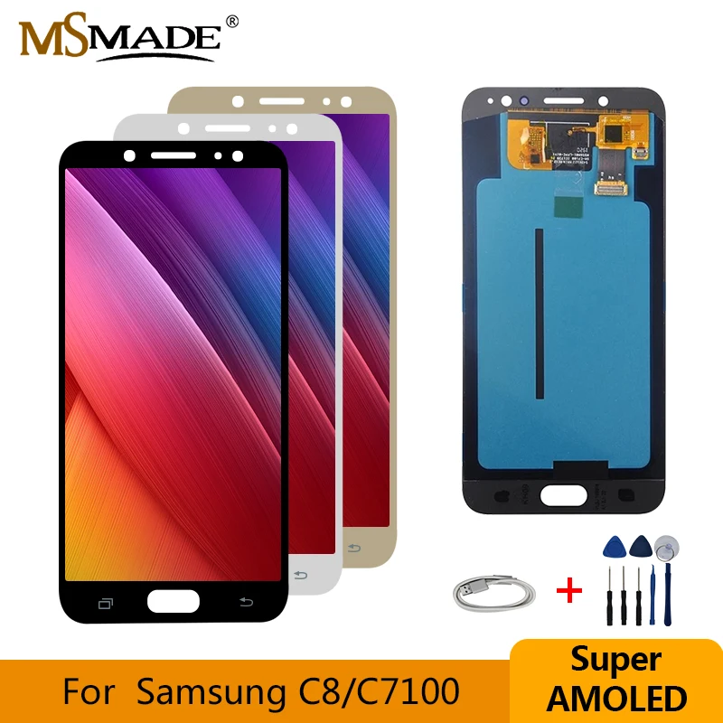 

For Samsung Galaxy C8 C7100 C710F AMOLED LCD Display Touch Digitizer Screen Brightness Adjustment LCDs Replacement