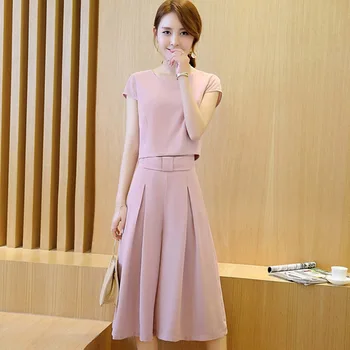 

Fashion Short Tops + Calf Length Loose Pants Set Women Summer Casual 2PCS Sets x