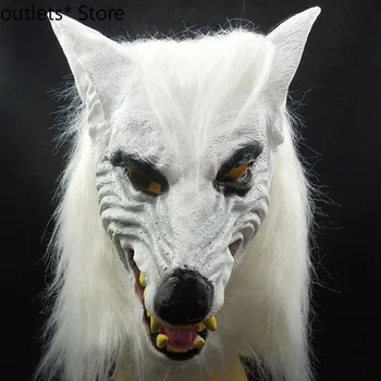 

Halloween Adult Scary Latex Animal Headgear White Full Set Head Wolf Head Animal Mask