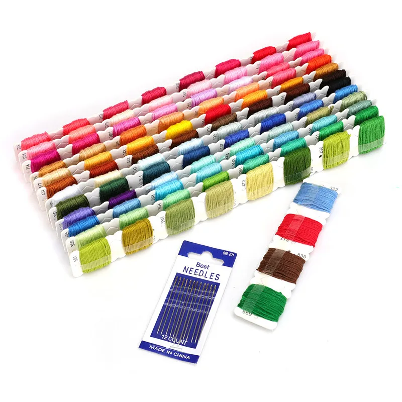 100pcs Embroidery Floss Cross Stitch Threads with Number Card  Rainbow Color Embroidery Threads Floss and Sewing Needles Kit (4)
