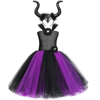 

Purple Black Maleficent Costumes Girls Tutu Dress Long for Halloween Carnival Costume Kids Cosplay Dress Princess 1-12 Years