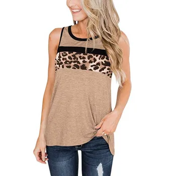 

Leopard Color Block Patckwork Cotton Tank Tops Women Casual O-Neck Tanks Summer 2020 Fashion Sleeveless T-Shirts Free Shipping