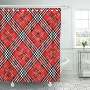 

Red Black Tartan Plaid Pattern Traditional Checkered for Digital Shower Curtain Waterproof Fabric 72 x 72 Inches Set with Hooks