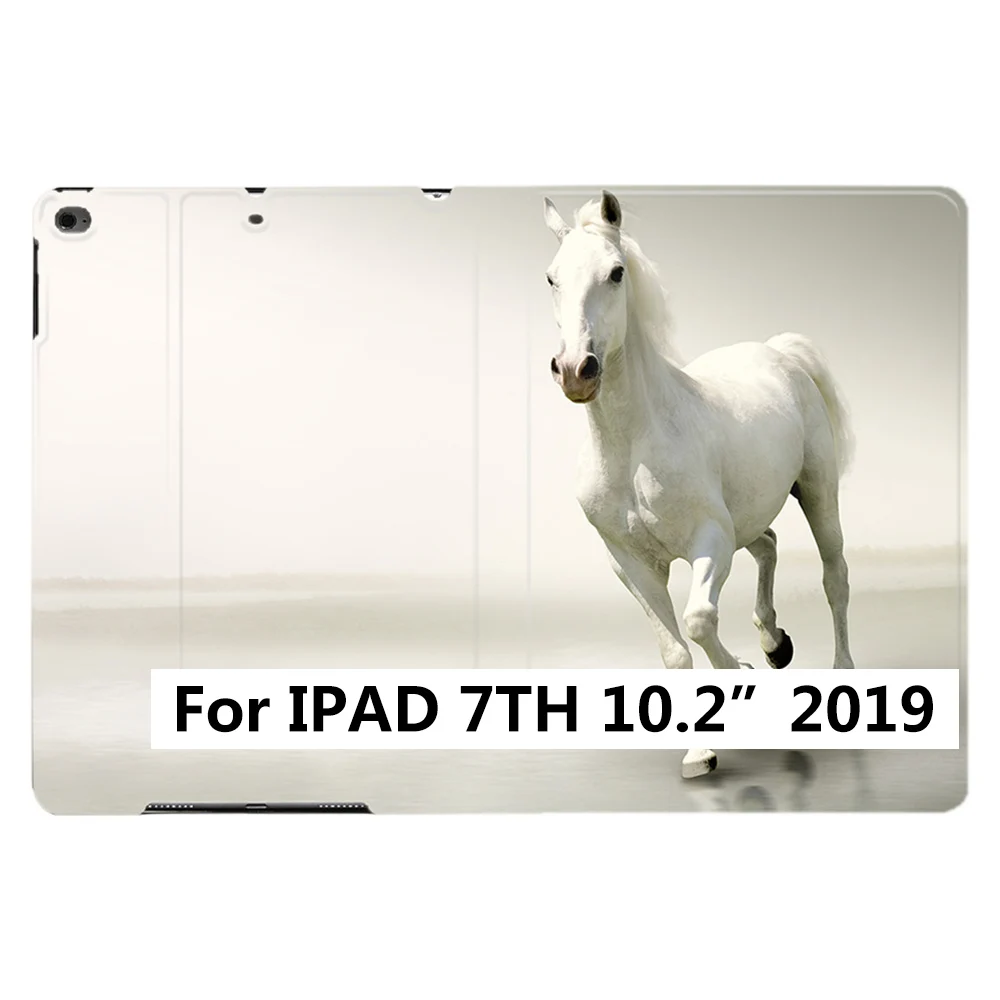 iPad 7th 10.2 2019 Для iPad Air 1 2 3 9," 5 6 7th 10,2" 10," PRO Mini 4 5 животных Белый бегущего коня из искусственной кожи Стенд смарт-чехол Крышка - Цвет: iPad 7th 10.2 2019