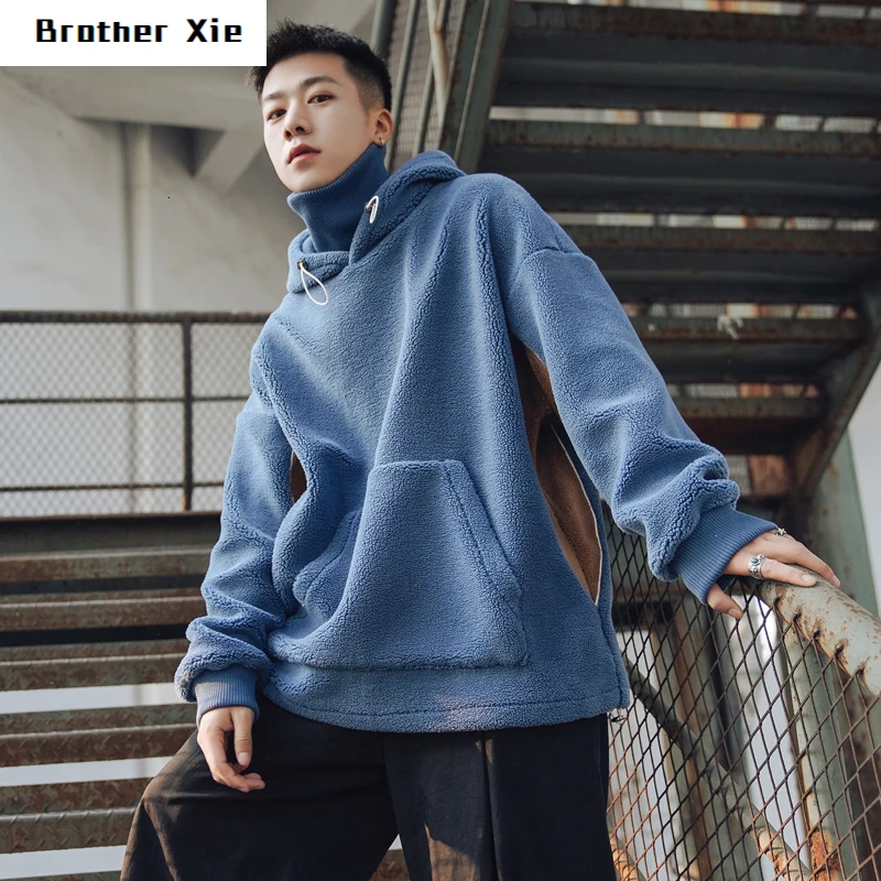 

Winter Turtleneck Hoodies Men's Fashion Hit Color Casual Hooded Sweatshirt Man Streetwear Wild Hip Hop Loose Hoodie Mens