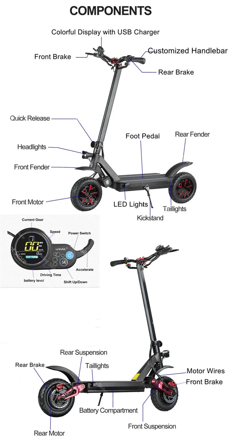 Folding Electric Scooter Adults 2 Wheels Electric Scooters Ecorider E4-9 With Crystal Light 3600W 70KMH Powerful Electric Bike (36)
