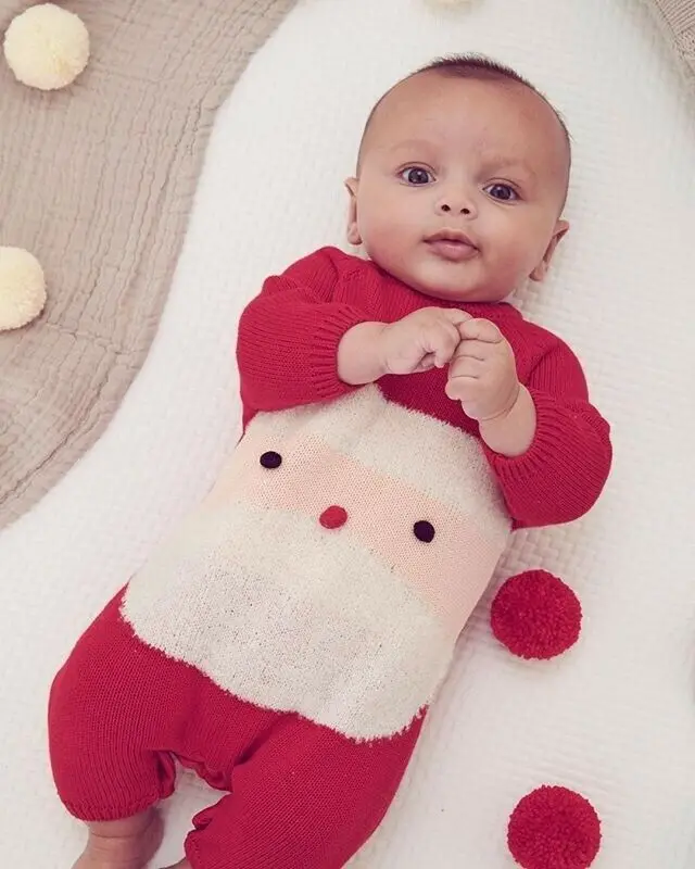 Рождественский детский зимний теплый красный комбинезон для новорожденного девочки мальчики шерсть Вязание длинный рукав Санта Клаус комбинезон наряды Рождество